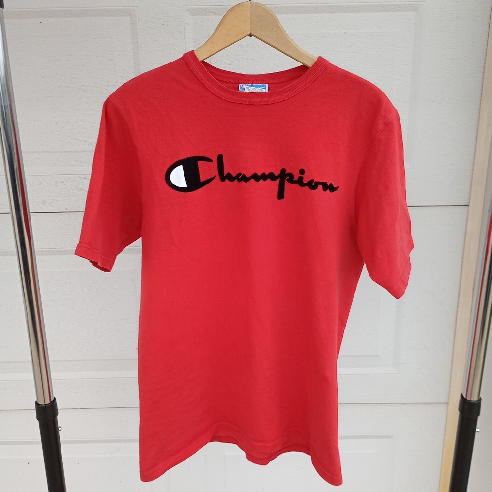 Champion Red Short Sleeve Tee with Graphic Design